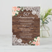 Floral Rustic Wood Lace 50th Wedding Jubileum Kaart (Staand voorkant)