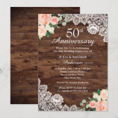 Floral Rustic Wood Lace 50th Wedding Jubileum Kaart (Voorkant / Achterkant)