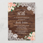 Floral Rustic Wood Lace 80th Birthday Invitation Kaart<br><div class="desc">Meer  uitvindingen in de Little Bayleigh Store!</div>