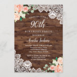 Floral Rustic Wood Lace 90th Birthday Invitation Kaart<br><div class="desc">Meer  uitvindingen in de Little Bayleigh Store!</div>