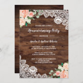 Floral Rustic Wood Lace Housewarming Party Kaart (Voorkant / Achterkant)