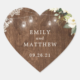 Floral Rustic Wood Lace String Lights Mason Jar Hart Sticker