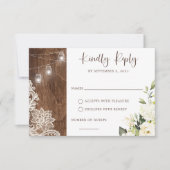 Floral Rustic Wood Lace String Lights Mason Jar Kaart (Voorkant)