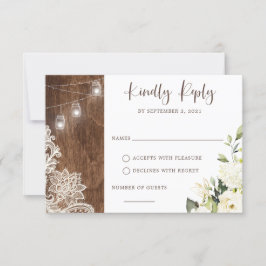 Floral Rustic Wood Lace String Lights Mason Jar Kaart