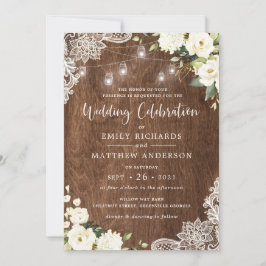 Floral Rustic Wood Lace String Lights Mason Jar Kaart