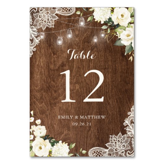 Floral Rustic Wood Lace String Lights Mason Jars Kaart (Achterkant)