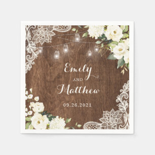 Floral Rustic Wood Lace String Lights Mason Jars Servet