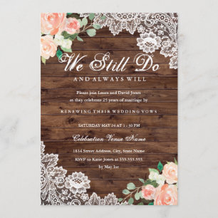 Floral Rustic Wood Lace Vow Renewal Jubileum Kaart