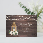Floral Rustic Wood Lantern Magnolia String Lights Bedankkaart (Staand voorkant)