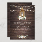 Floral Rustic Wood Lantern Magnolia String Lights Kaart (Voorkant / Achterkant)