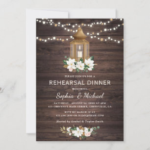 Floral Rustic Wood Lantern Magnolia String Lights Kaart