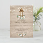 Floral Rustic Wood Lantern Magnolia String Lights Kaart (Staand voorkant)