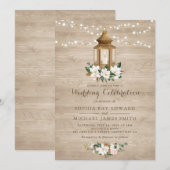 Floral Rustic Wood Lantern Magnolia String Lights Kaart (Voorkant / Achterkant)