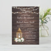 Floral Rustic Wood Lantern Magnolia String Lights Kaart (Staand voorkant)