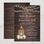 Floral Rustic Wood Lantern Magnolia String Lights Kaart (Voorkant / Achterkant)