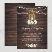 Floral Rustic Wood Lantern Magnolia String Lights Kaart (Voorkant / Achterkant)