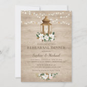 Floral Rustic Wood Lantern Magnolia String Lights Kaart (Voorkant)