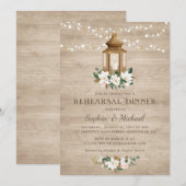 Floral Rustic Wood Lantern Magnolia String Lights Kaart (Voorkant / Achterkant)