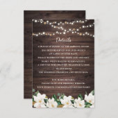 Floral Rustic Wood Magnolia String Lights Details Kaart (Voorkant / Achterkant)