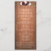 Floral Rustic Wood Mason Jar Burgundy Wedding Programmakaart (Achterkant)