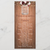 Floral Rustic Wood Mason Jar Burgundy Wedding Programmakaart (Voorkant)