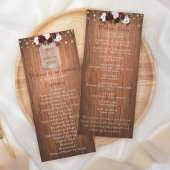 Floral Rustic Wood Mason Jar Burgundy Wedding Programmakaart