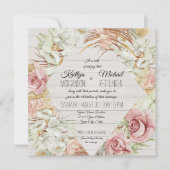 Floral Rustic Wood Pampas Palm Foliage Wedding Kaart (Voorkant)