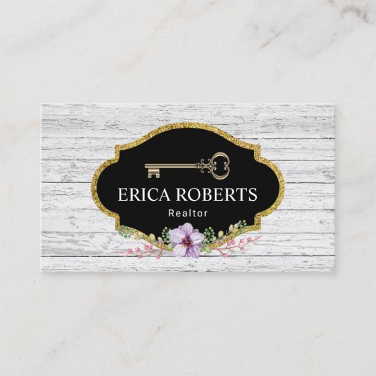 Floral Rustic Wood Realtor  Skelet Visitekaartje (Voorkant)