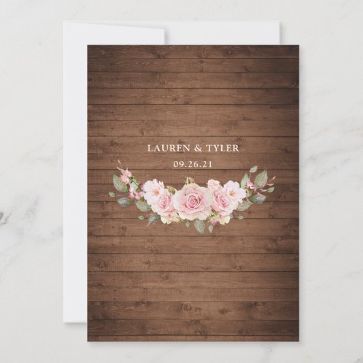 Floral Rustic Wood Rozen String Light Lace Wedding Kaart (Achterkant)