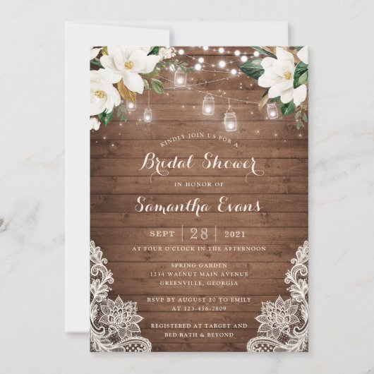 Floral Rustic Wood String Lights Lace Mason Jars Kaart (Voorkant)