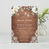 Floral Rustic Wood String Lights Lace Mason Jars Kaart (Staand voorkant)