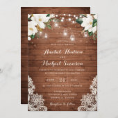 Floral Rustic Wood String Lights Lace Mason Jars Kaart (Voorkant / Achterkant)