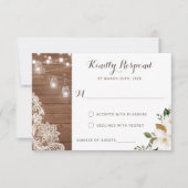 Floral Rustic Wood String Lights Magnolia RSVP Kaart (Voorkant)