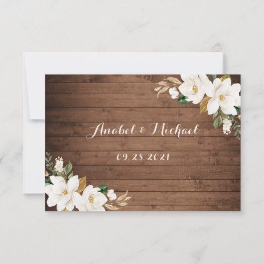 Floral Rustic Wood String Lights Magnolia RSVP Kaart (Achterkant)