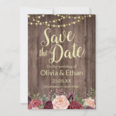 Floral Rustic Wood String Lights Save The Date (Voorkant)