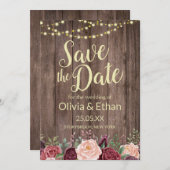 Floral Rustic Wood String Lights Save The Date (Voorkant / Achterkant)