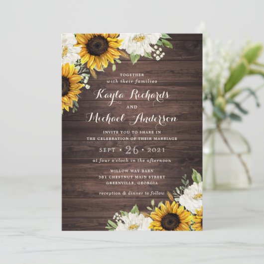 Floral Rustic Wood Sunflower Barn Kaart (Staand voorkant)