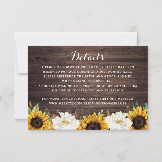 Floral Rustic Wood Sunflower Greenery Barn Details Kaart (Voorkant)