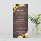 Floral Rustic Wood Sunflower Greenery Barn Wedding Programmakaart (Staand voorkant)