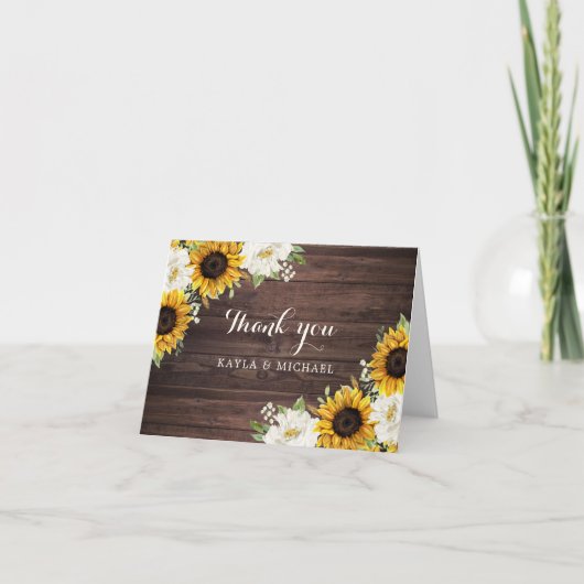 Floral Rustic Wood Sunflower Greenery Barn White Bedankkaart (Voorkant)