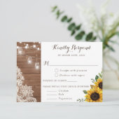 Floral Rustic Wood Sunflower String Lights RSVP Kaart (Staand voorkant)