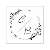 Floral Rustic Wreath Initialen & Date Wedding Zelfinktende Stempel (Design)