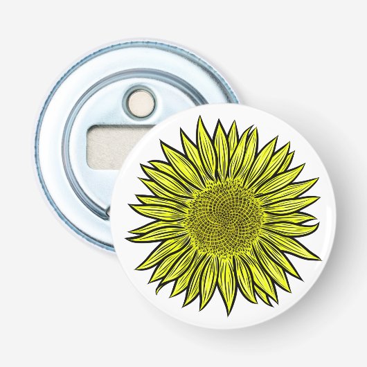 Floral Rustic Yellow Sunflower Hand getekend Button Flesopener (Voorkant)