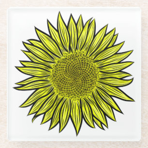 Floral Rustic Yellow Sunflower Hand getekend Glazen Onderzetter