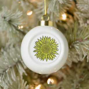 Floral Rustic Yellow Sunflower Hand getekend Keramische Bal Ornament