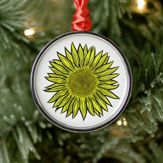 Floral Rustic Yellow Sunflower Hand getekend Metalen Ornament (Boom)