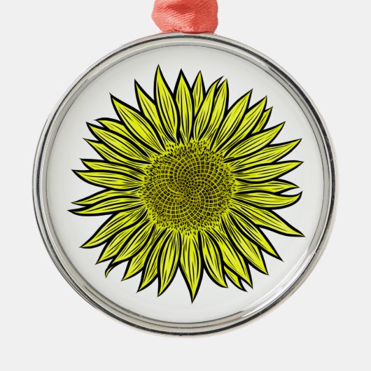 Floral Rustic Yellow Sunflower Hand getekend Metalen Ornament (Voorkant)