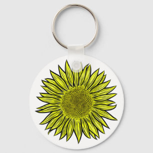 Floral Rustic Yellow Sunflower Hand getekend Sleutelhanger