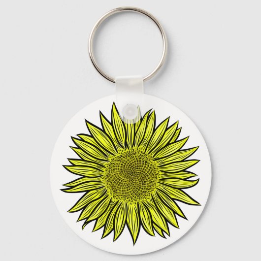 Floral Rustic Yellow Sunflower Hand getekend Sleutelhanger (Voorkant)