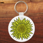 Floral Rustic Yellow Sunflower Hand getekend Sleutelhanger (Voorkant)